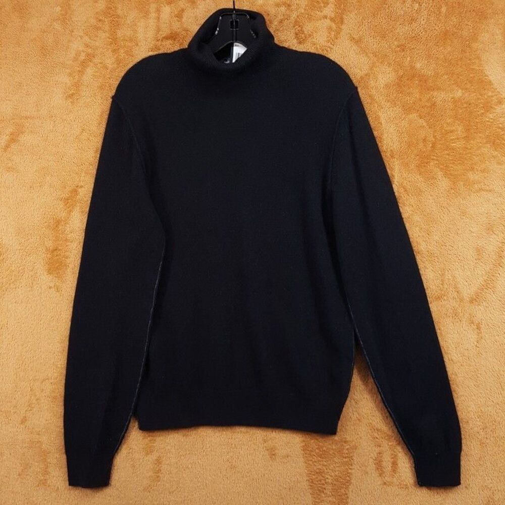 7 FOR ALL MANKIND Sweater Mens Small Black Turtleneck 100% Cashmere $298